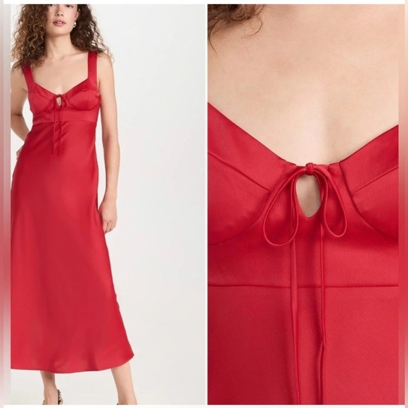Wayf Dresses & Skirts - NWT WAYF Siren Cupped Satin Midi Dress In Red . Size S